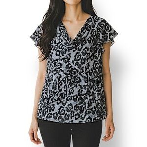 4/$20 Style & Co Gray Leopard Print Cowl Neck Blouse Size 10